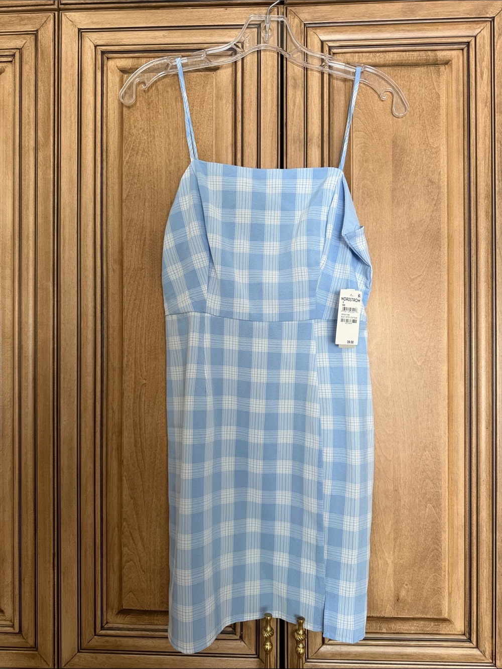 Nordstrom Light Blue Plaid Spaghetti-Strap Mini Dress